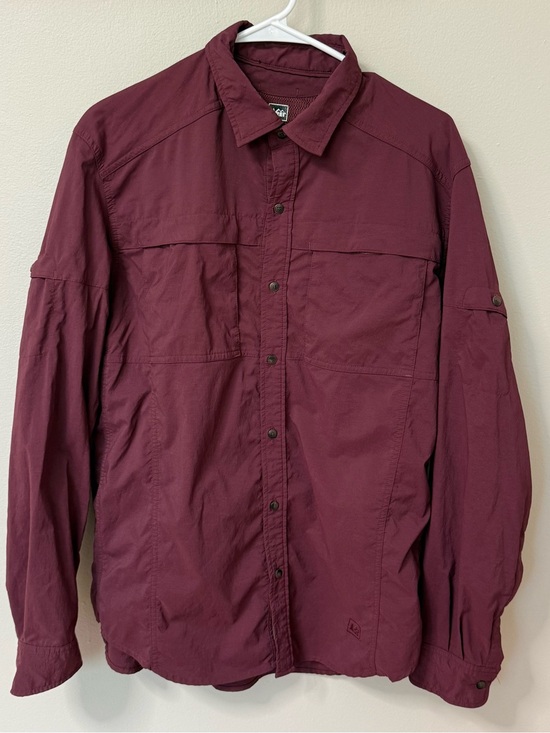 REI Other - REI Co-op Sahara Men L Long Sleeve Hiking Fishing Shirt Burgundy Nylon Stretch